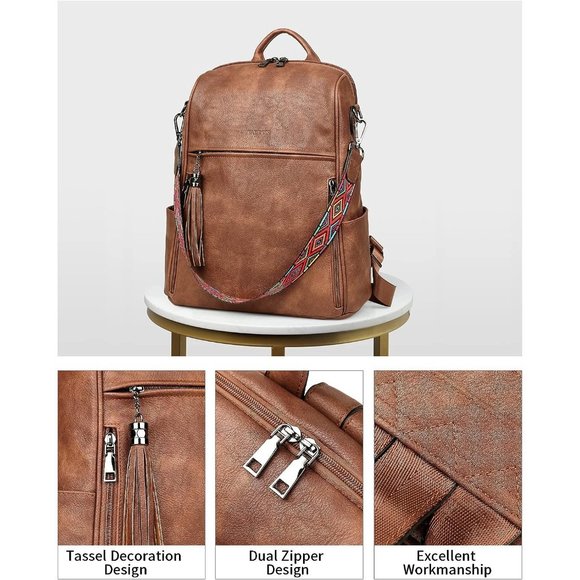 Women Brown Retro Style Travel Backpack with Tassel main image 13